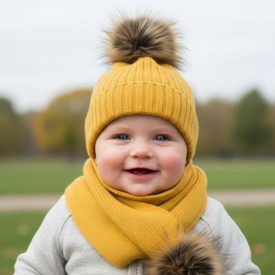 ML0503-0454-M  Mustard Yellow Pom Pom Scarf 