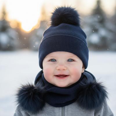 ML0503-0454-N  Navy Pom Pom Scarf 