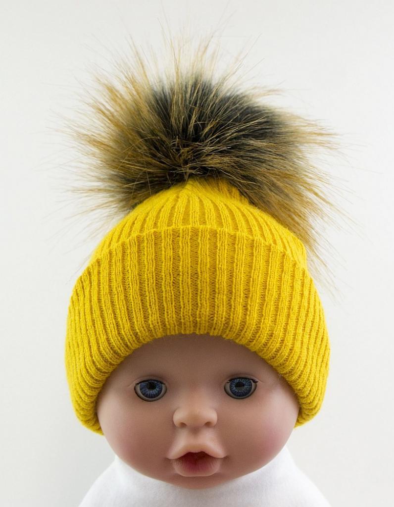 My Little Chick BW-0503-0605M 5035320026053 ML0503-0605M Mustard Yellow Pom Pom Hat (0-6 months)