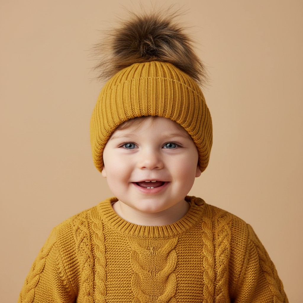 My Little Chick BW-0503-0606 5035320406060 ML0503-0606M Ribbed Pom Pom Hat (6-18 months)