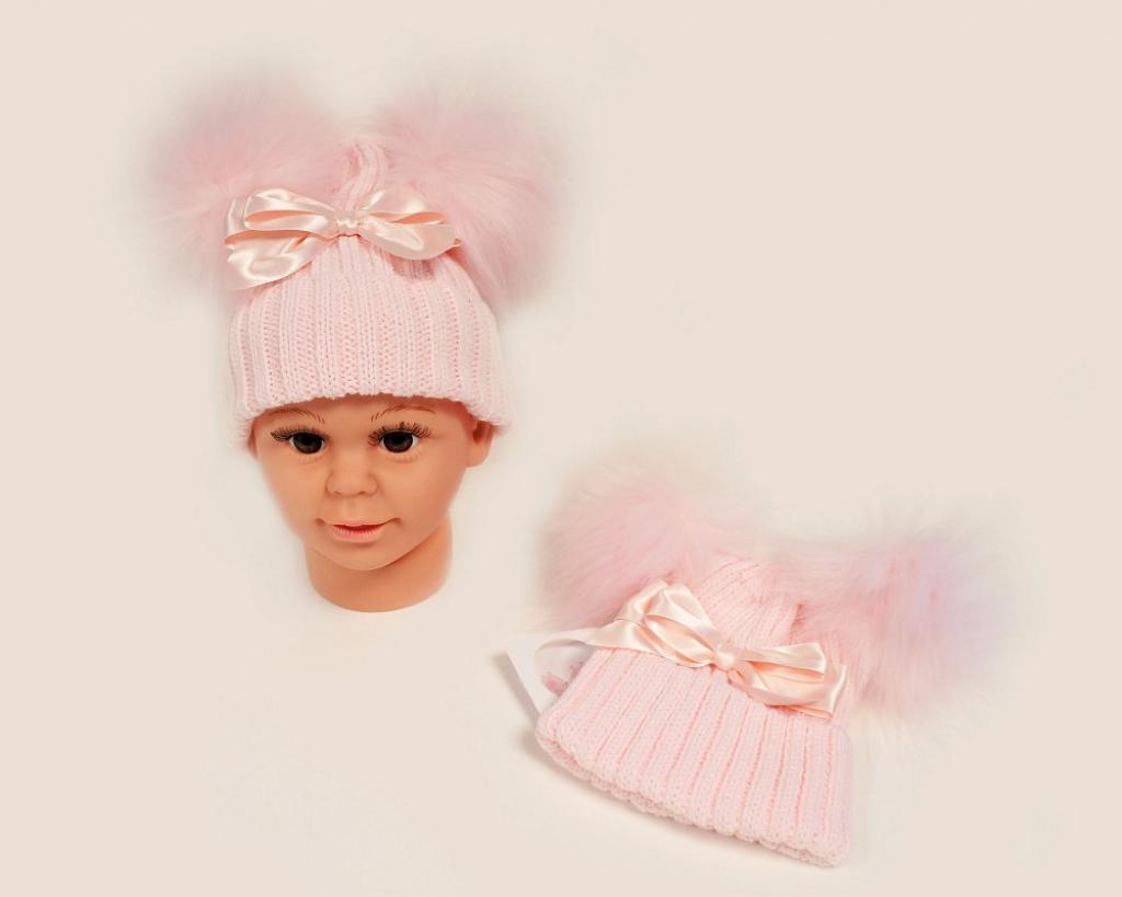 My Little Chick BW-05030625P-S 5035320416250 ML0503-0625P-S Pink Double Pom Hat with Bow (0-6m)