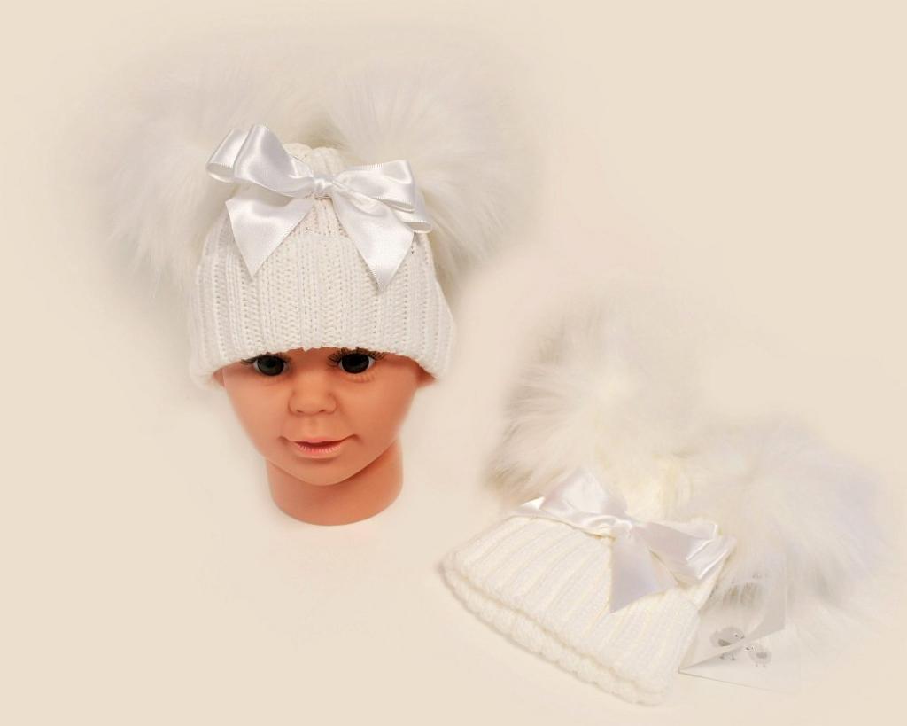 My Little Chick BW-05030625W-M 5035320126258 ML0503-0625W-M White Double Pom Hat with Bow (choose)