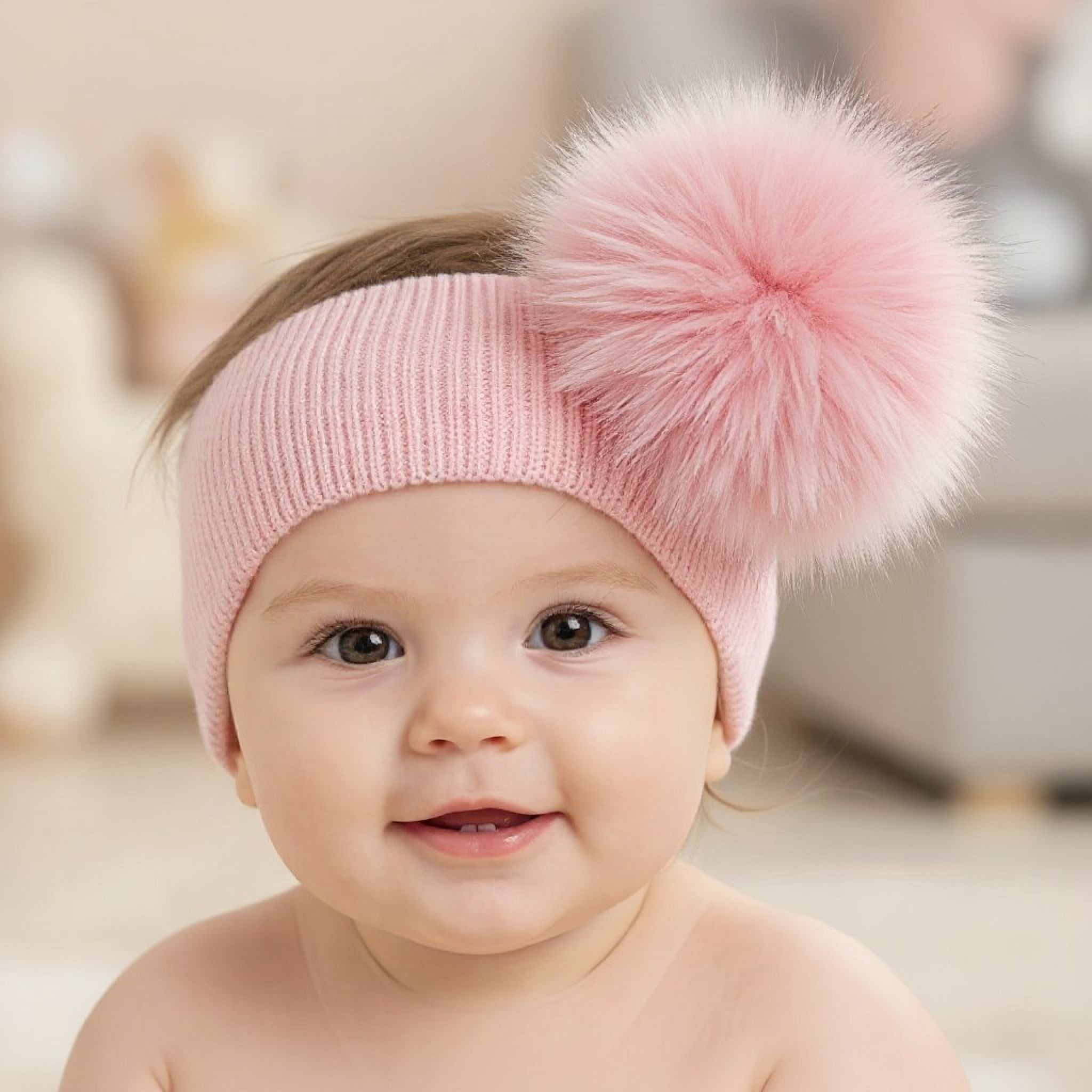 My Little Chick  5035320416274 ML0503-0627-P Pink Warm Thick Knitted Headband with Pom