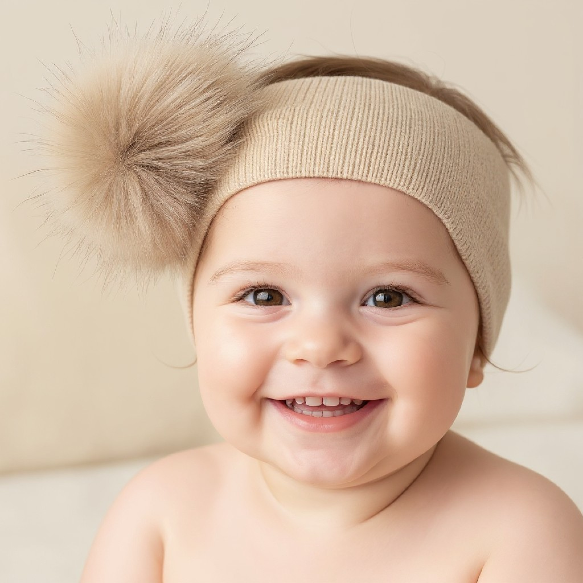 My Little Chick  5035320126272 ML0503-0627-T Taupe Warm thick Knitted Headband with Pom
