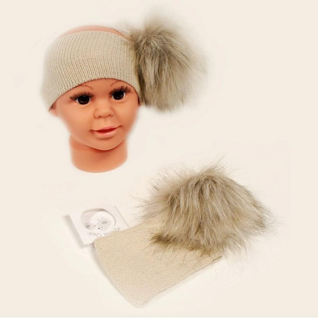 My Little Chick  5035320126272 ML0503-0627TP Taupe Knitted Headband with Pom