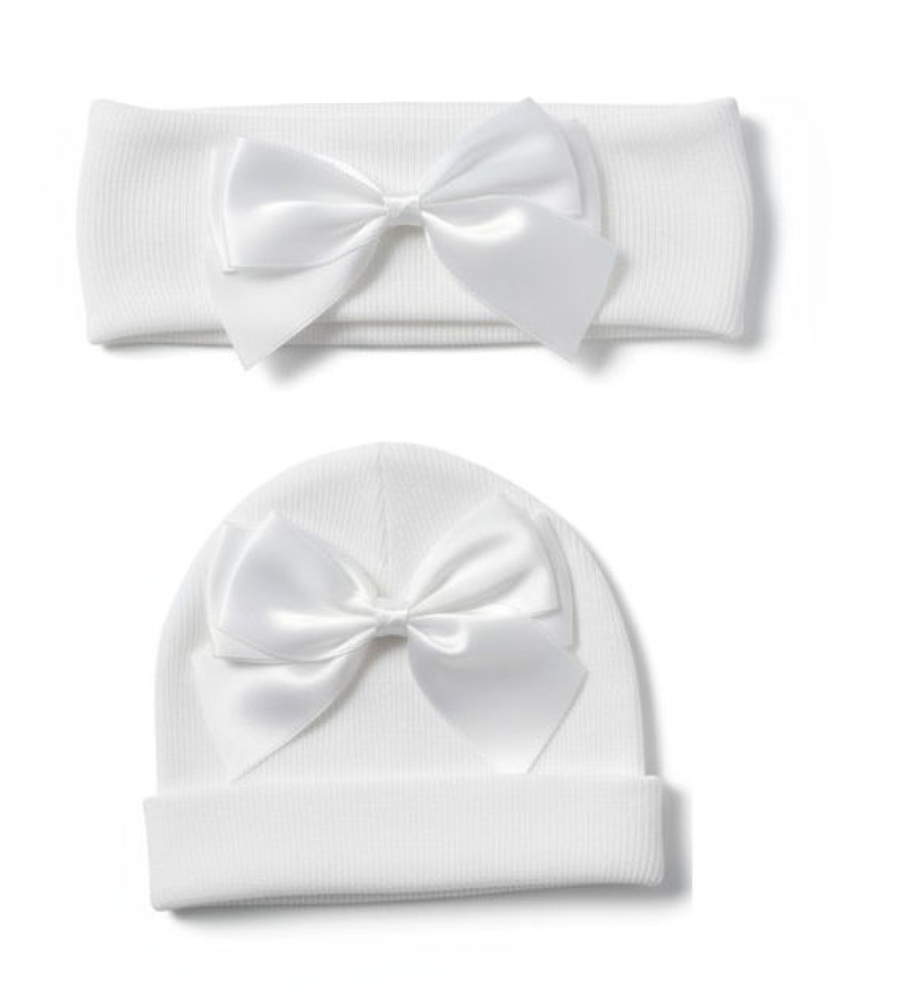 My Little Chick  * ML0503-0640-W White Knitted Headband and Hat(0-6)