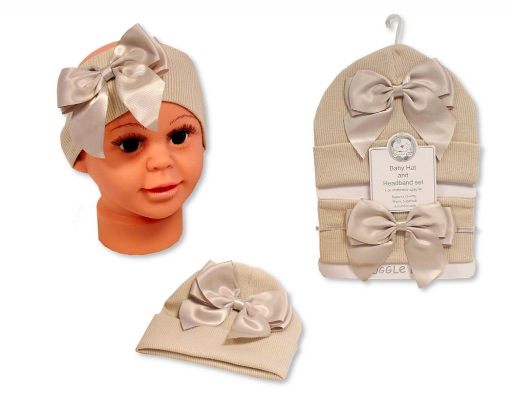 My Little Chick   ML0503-0640T Taupe Knitted Headband and Hat(0-6)