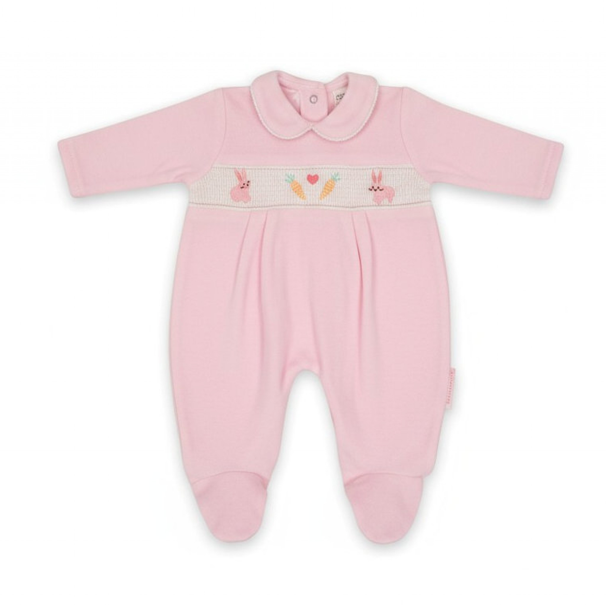 My Little Chick BW-13-384 5035320133843 ML13-384P Smocked "Bunny" Velour All In One (Newborn - 6 months)