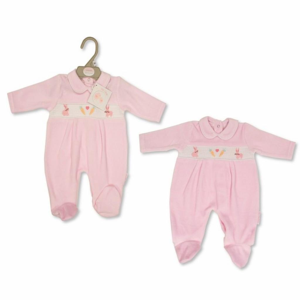 My Little Chick BW-13-384 5035320133843 ML13-384 Smocked "Bunny" Velour All In One (Newborn - 6 months)