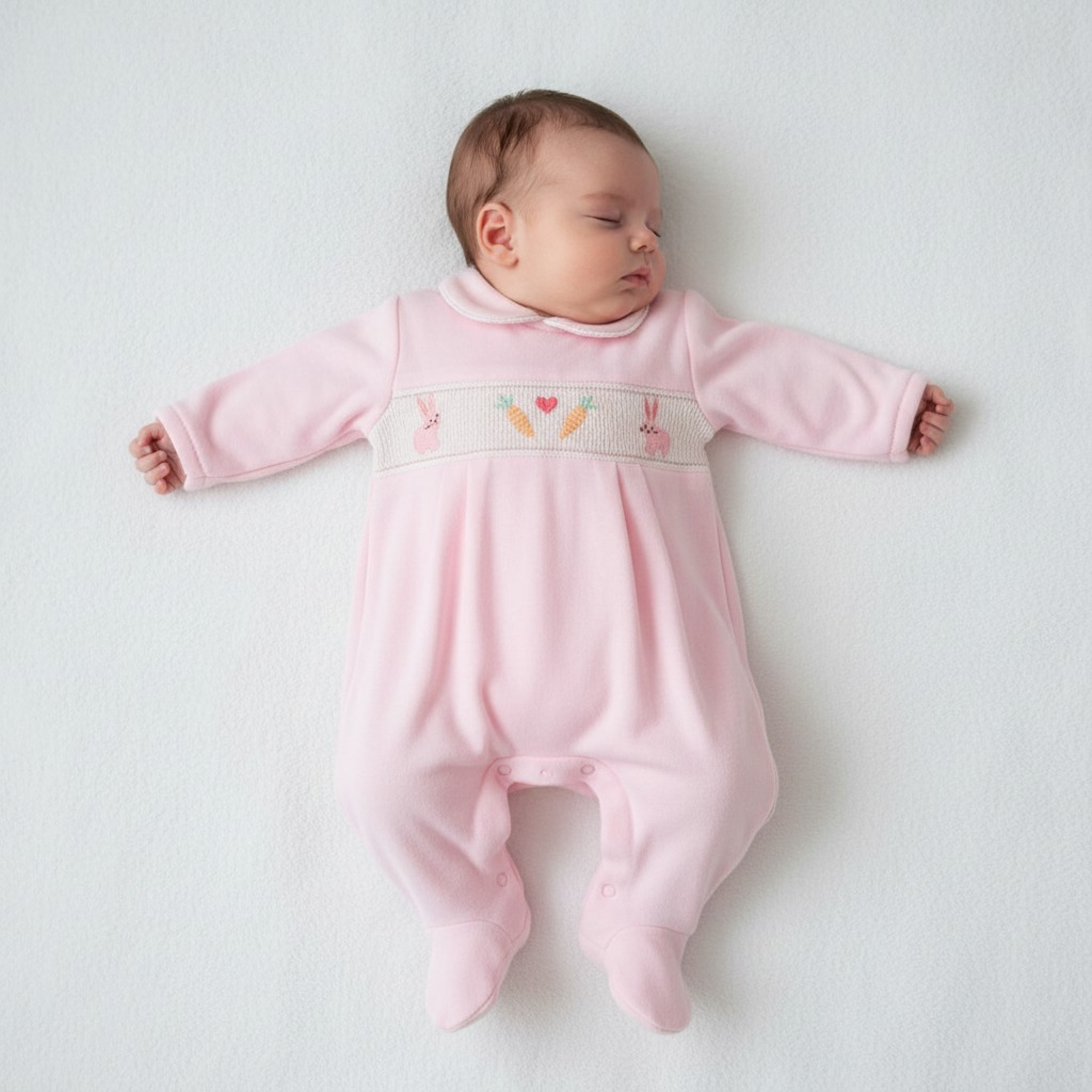 My Little Chick BW-13-384 5035320133843 ML13-384p Smocked "Bunny" Velour All In One (Newborn - 6 months)