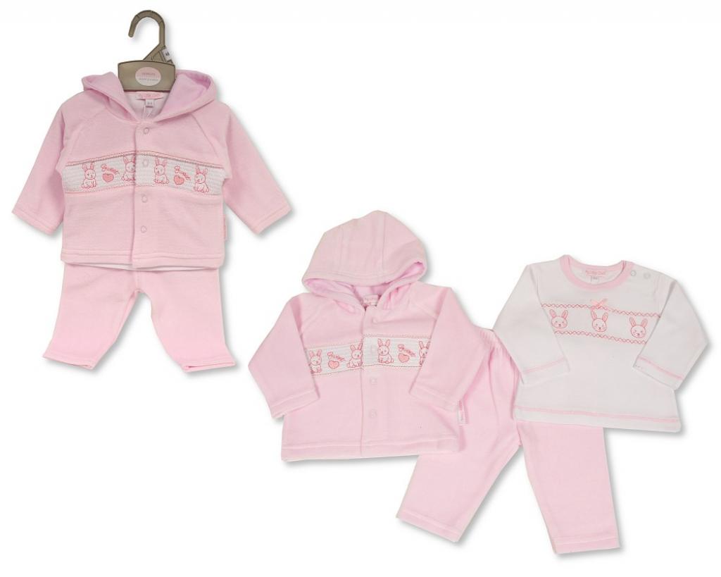 My Little Chick BW-13-387 5035320133874 ML13-387 Smocked Velour "Rabbit" 3 Piece Set (NB-6 months)