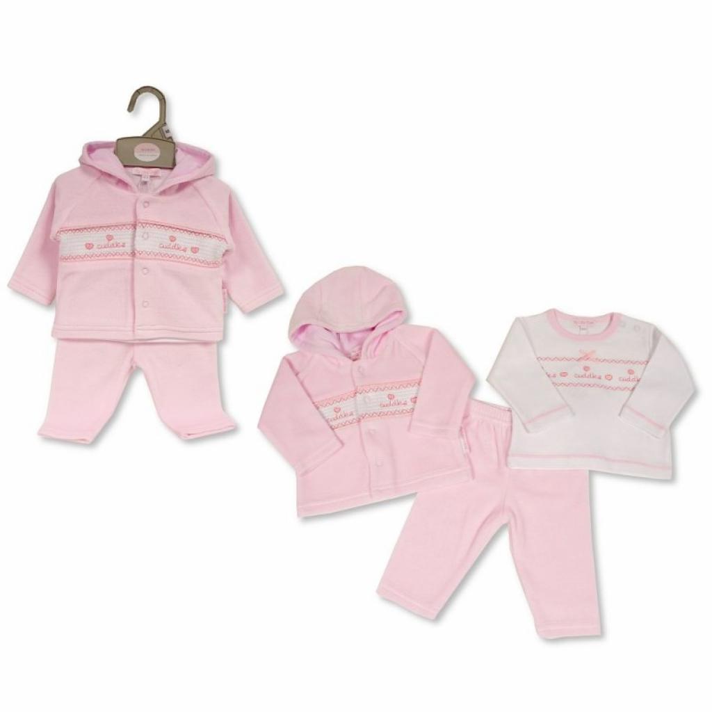 My Little Chick BW-13-388 5035320133881 ML13-388 Smocked Velour "Cuddles" 3 Piece Set (NB-6 months)