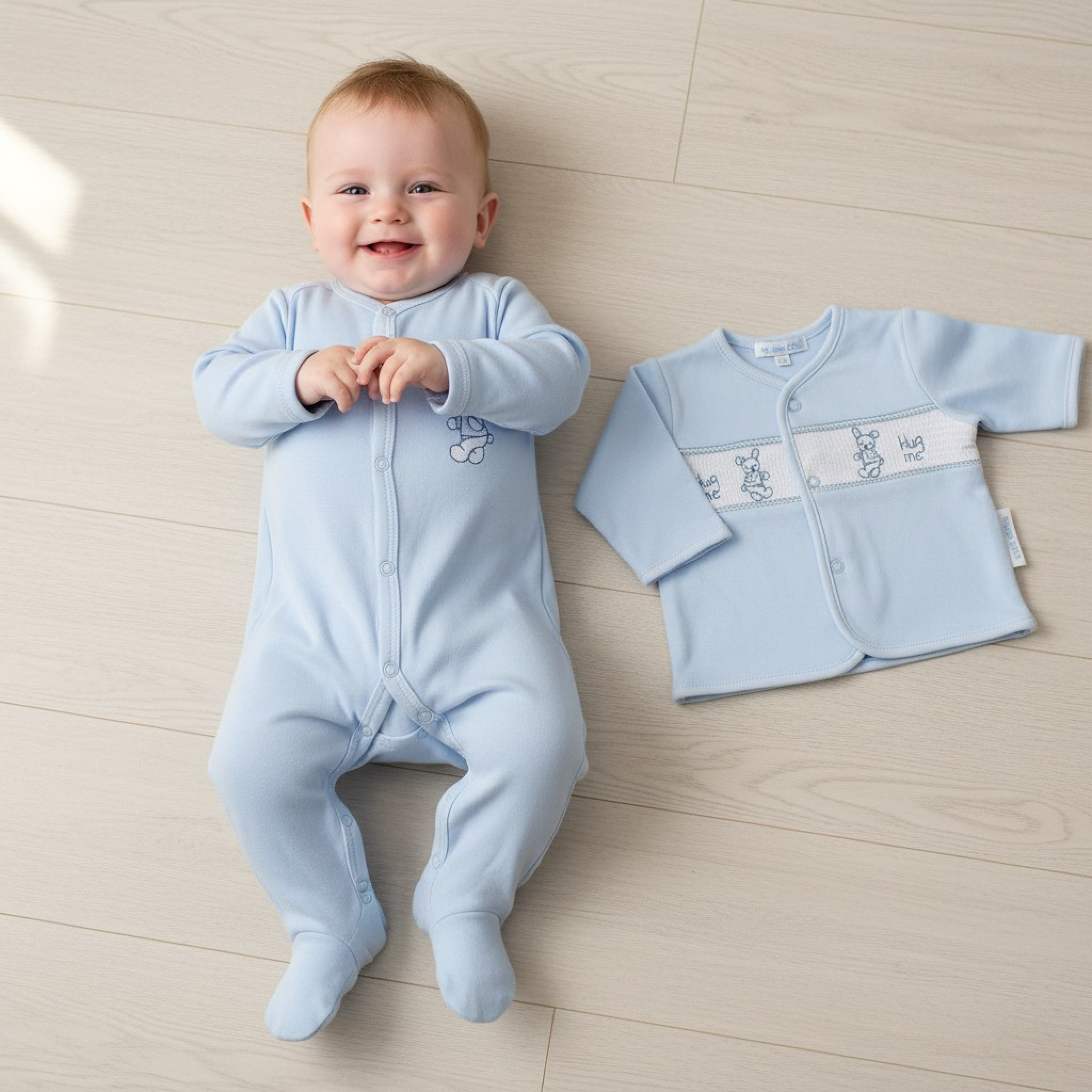 My Little Chick BW-13-392 5035320133928 ML13-392-S Smocked Cotton "Bunny" 2 Piece Set (NB-6 months)