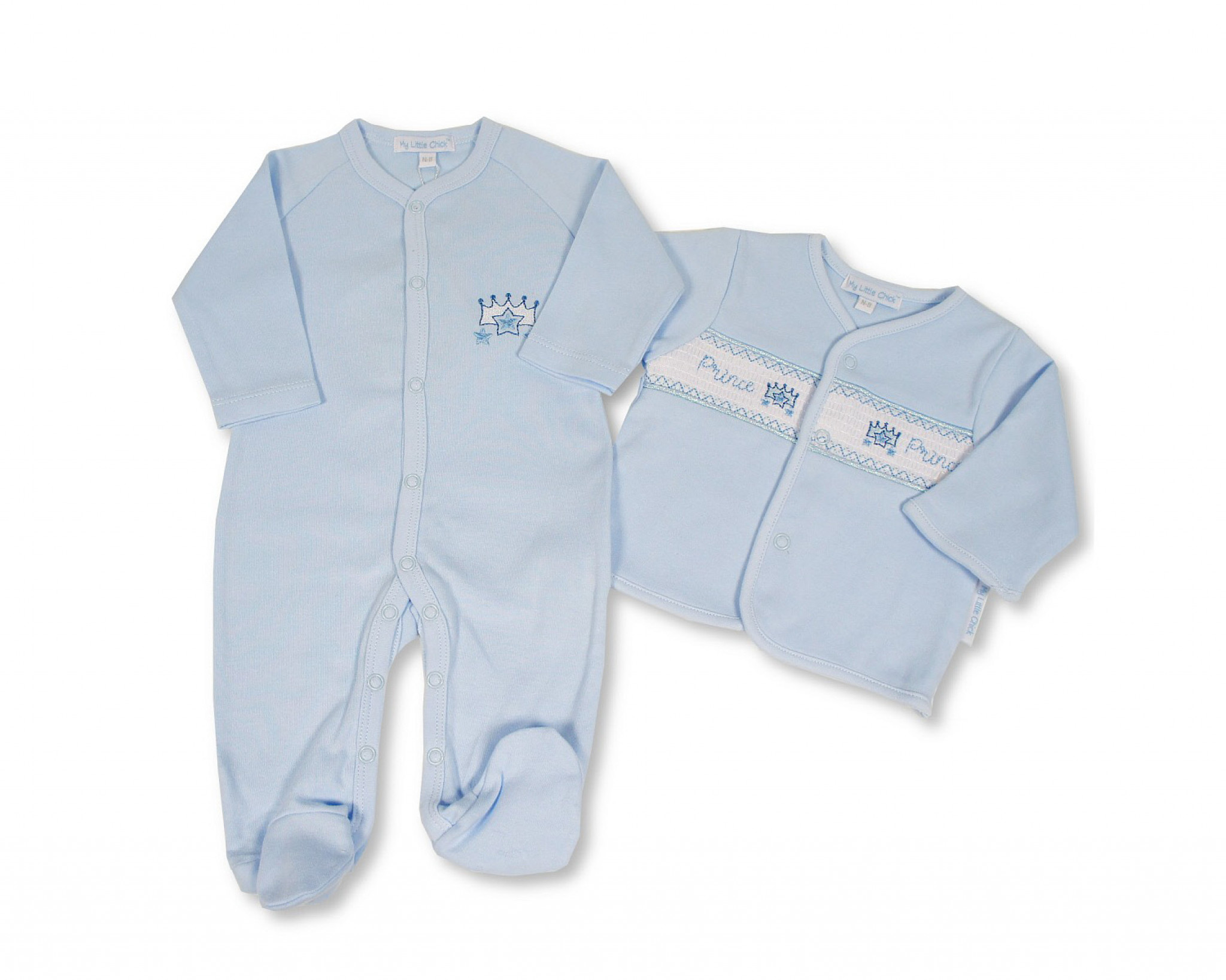 My Little Chick BW-13-393 5035320133935 ML13-393S Smocked Cotton "Prince" 2 Piece Set (NB-6 months)