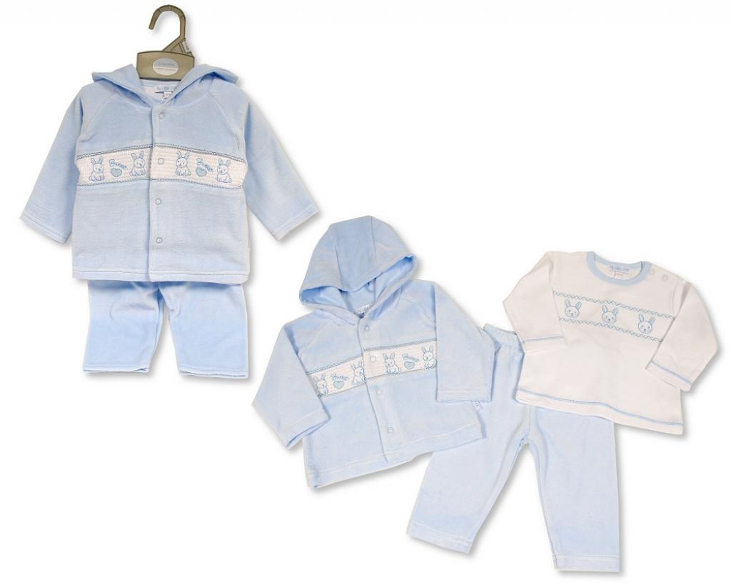 My Little Chick BW-13-394 5035320133942 ML13-394 Smocked Velour "Rabbit" 3 Piece Set (NB-6 months)