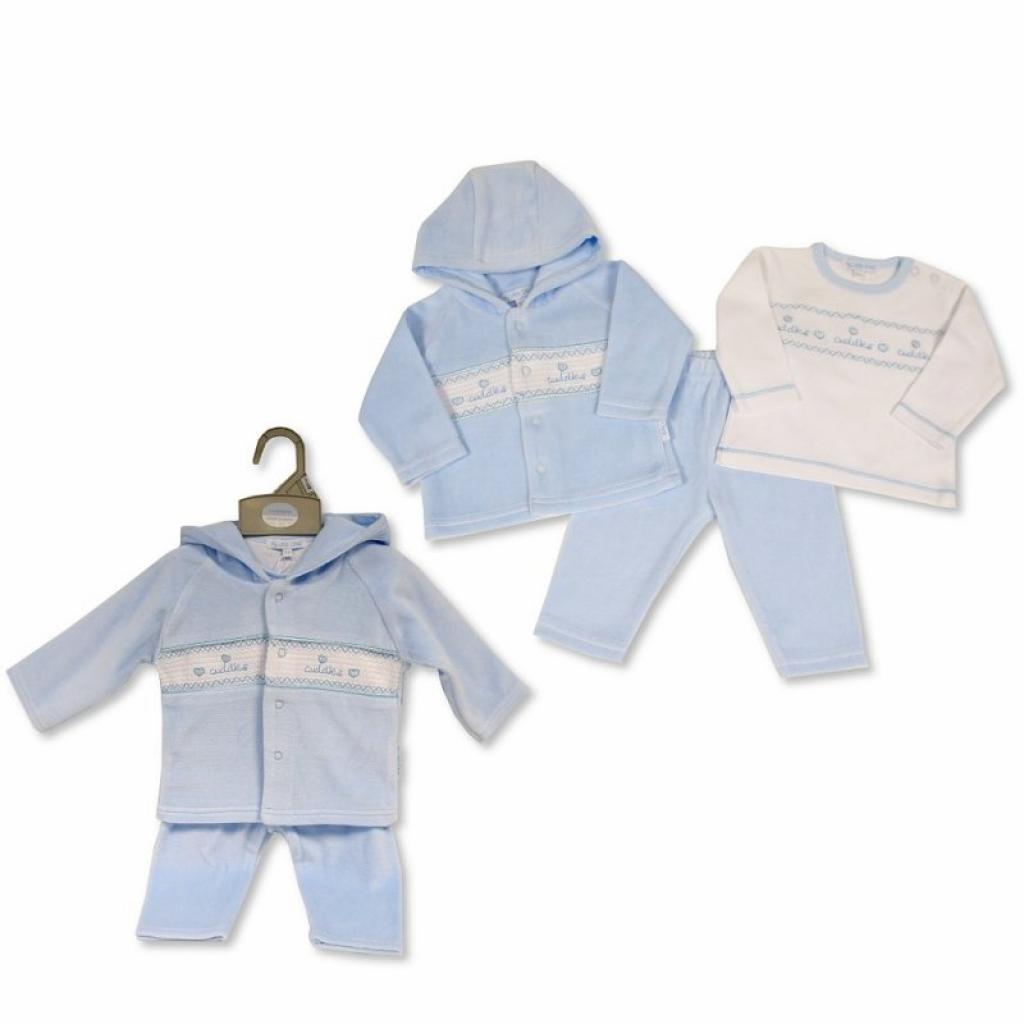 My Little Chick BW-13-395 5035320133959 ML13-395a Smocked Velour "Cuddles" 3 Piece Set (3-6m) ODDS