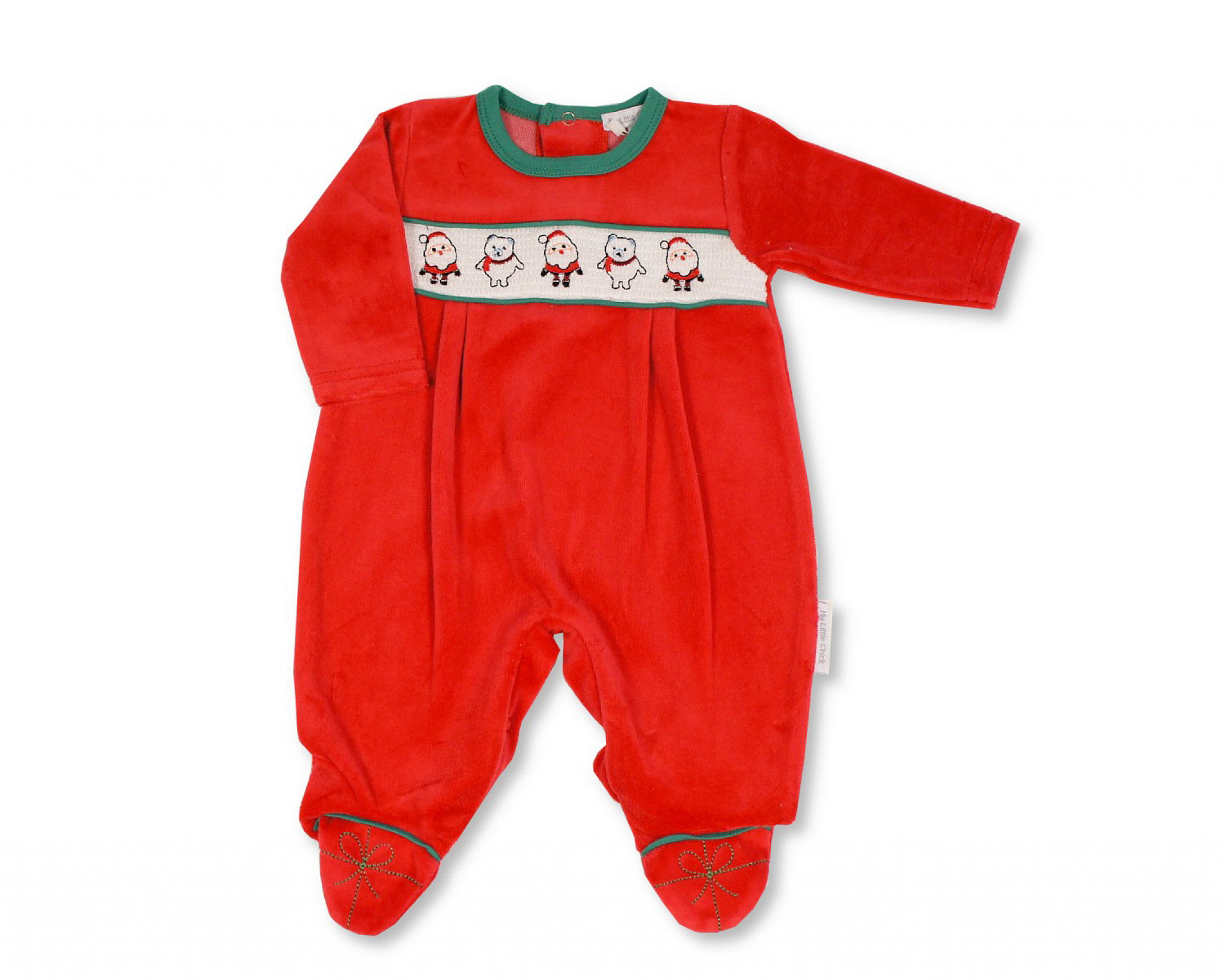 My Little Chick BW-13-396 5035320133966 ML13-396R Smocked "Christmas" Velour All in One (Newborn - 6m)