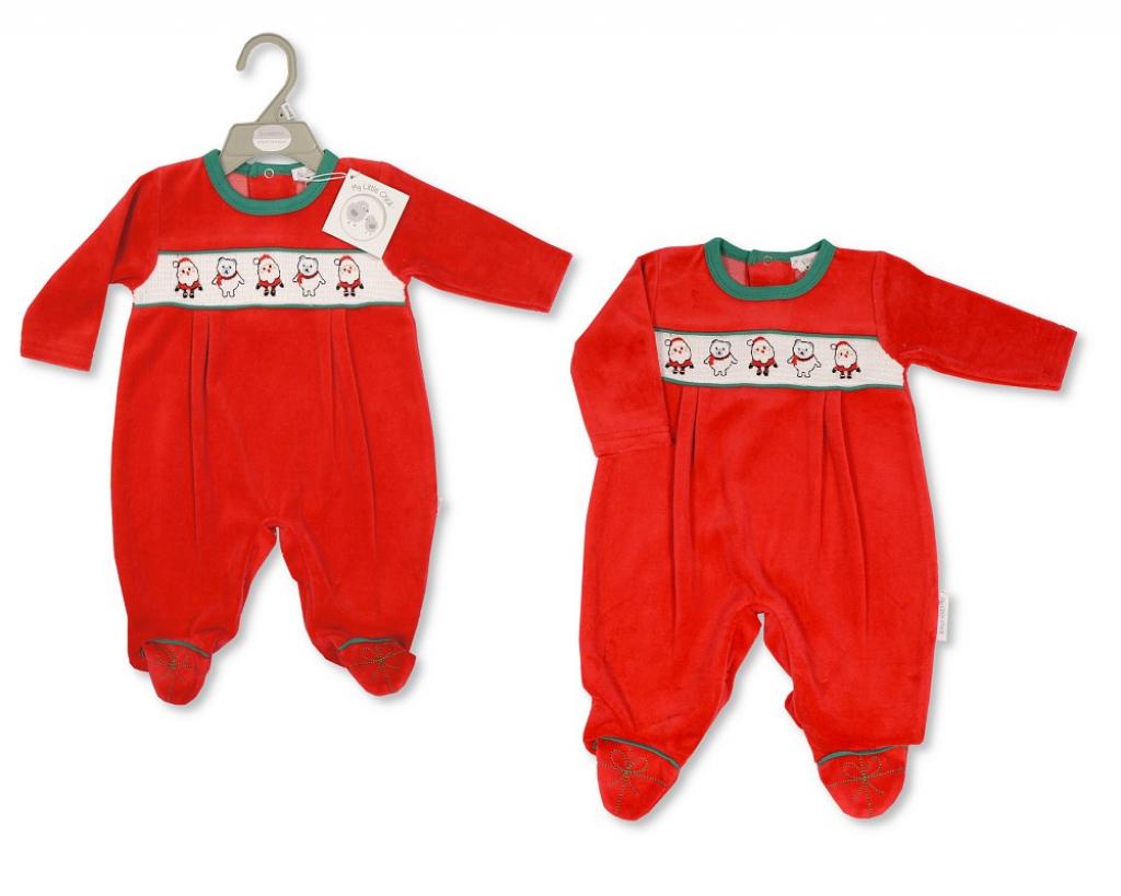 My Little Chick BW-13-396 5035320133966 ML13-396o Smocked "Christmas" Velour All in One (NB - 6m) ODDS