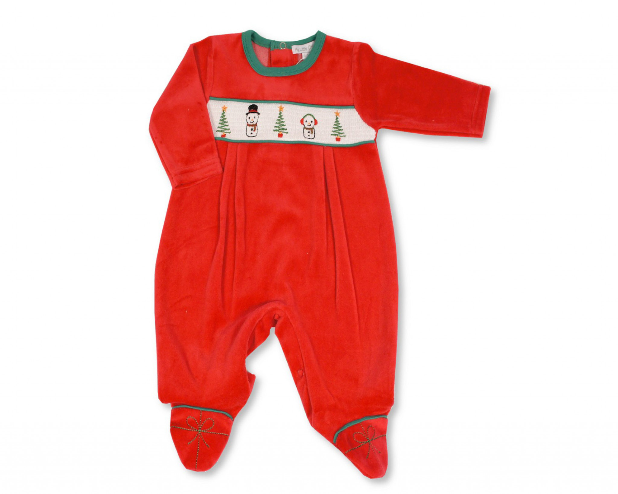 My Little Chick BW-13-397 5035320133973 ML13-397R  Smocked "Snowman" Velour All in One (Newborn - 6m)