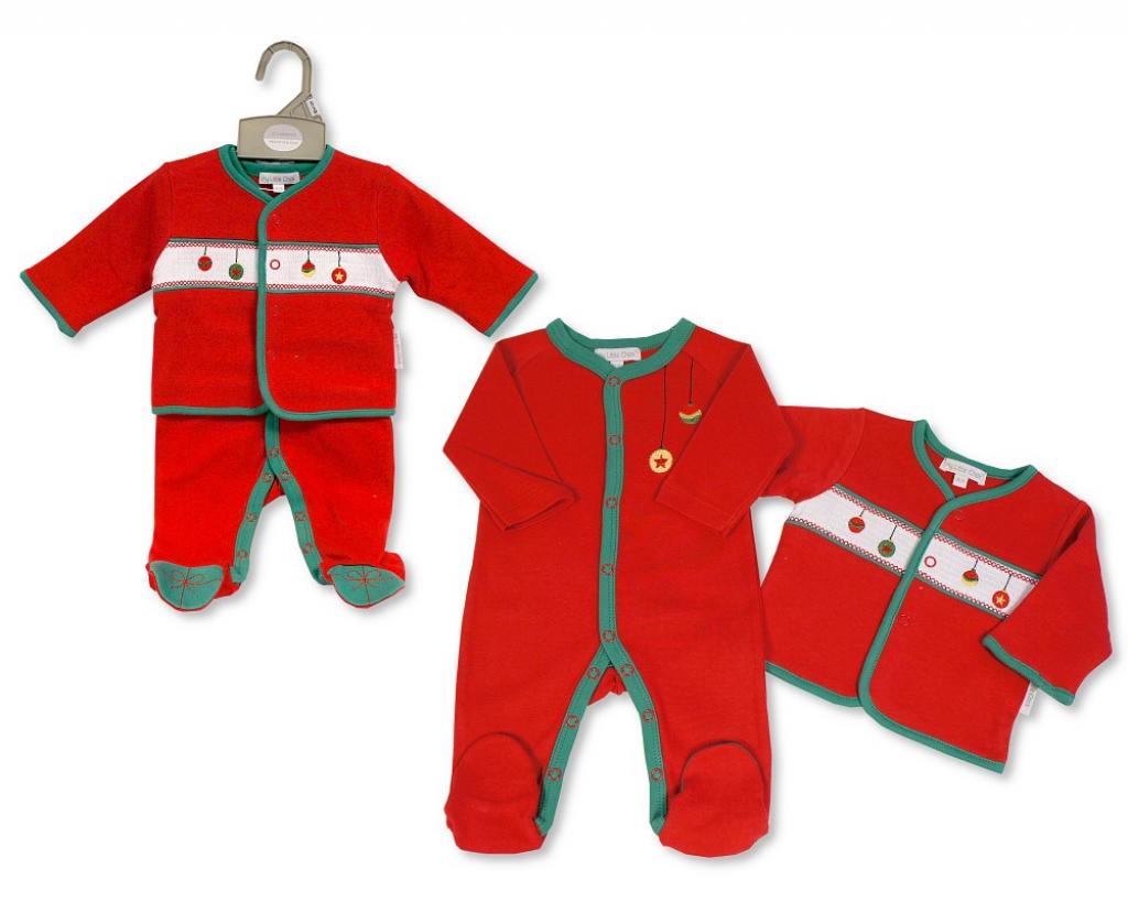 My Little Chick BW-13-398 503532013398 ML13-398 Smocked "Christmas Baubles" 2 Piece Set (NB-6m)