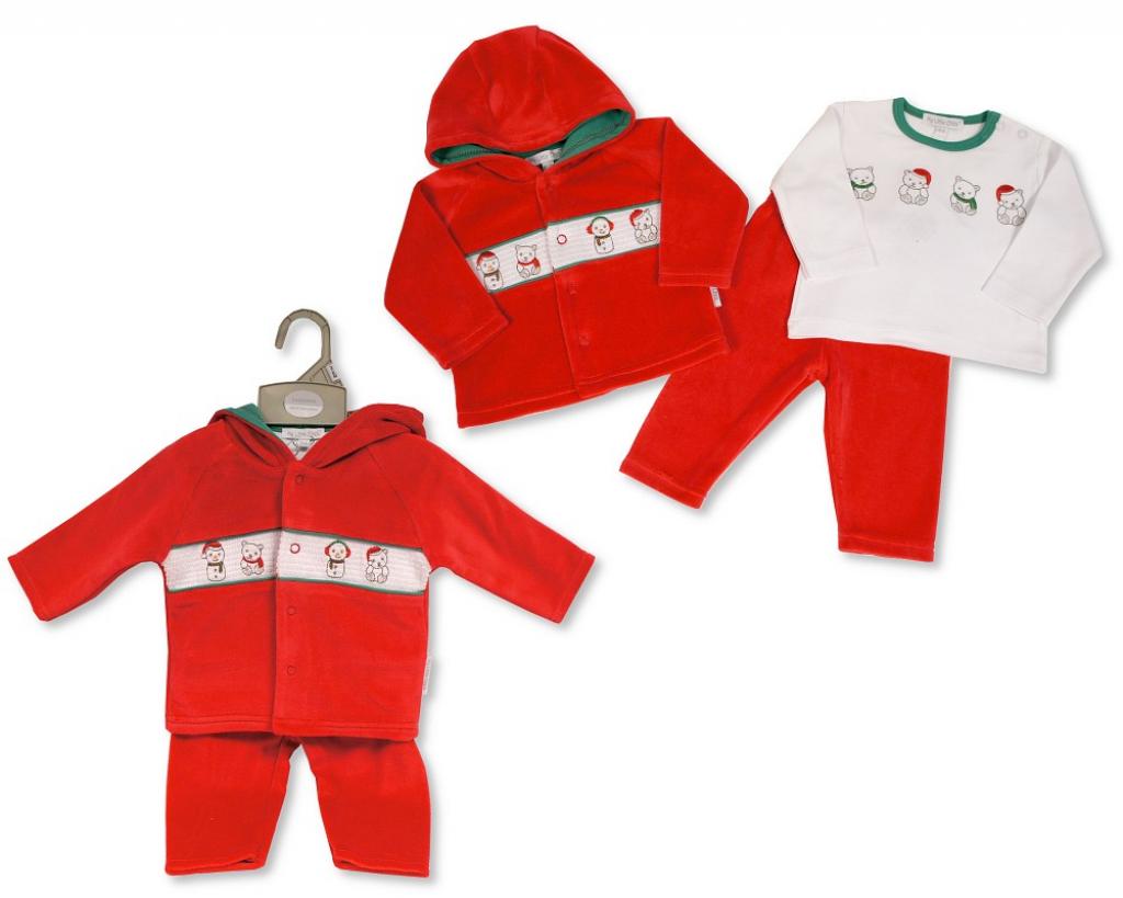 My Little Chick BW-13-399 5035320133997 ML13-399 Smocked Velour "Snowman" 3 Piece Set (NB-6 months)