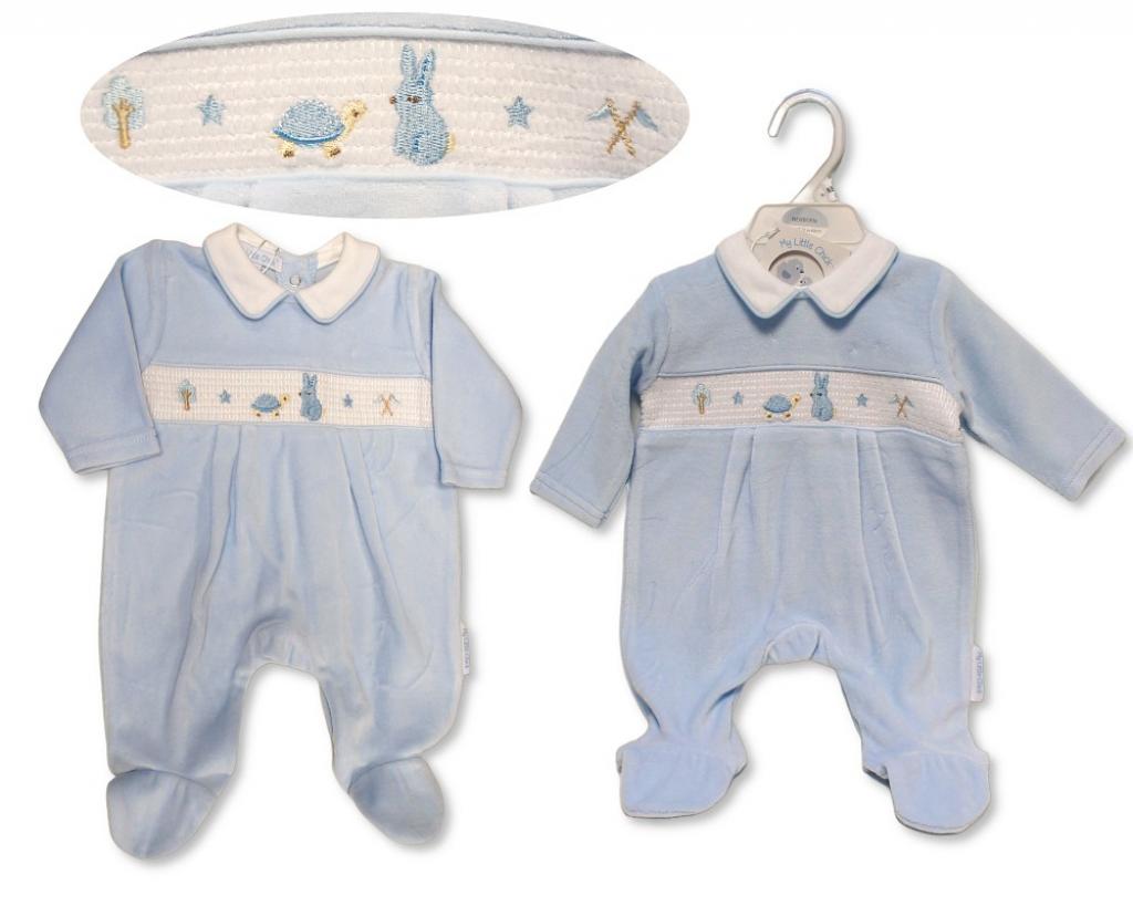 My Little Chick BW-13-402 5035320134024 ML13-402 Smocked "Bunny & Tortoise" Velour All In One (NB-6m)
