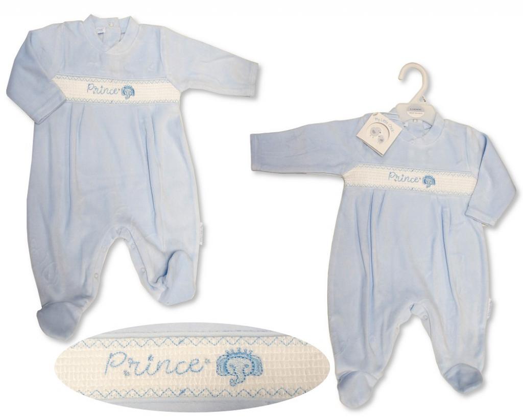 My Little Chick BW-13-404 5035320134154048 ML13-404 Smocked "Prince" Velour All In One (NB-6m)
