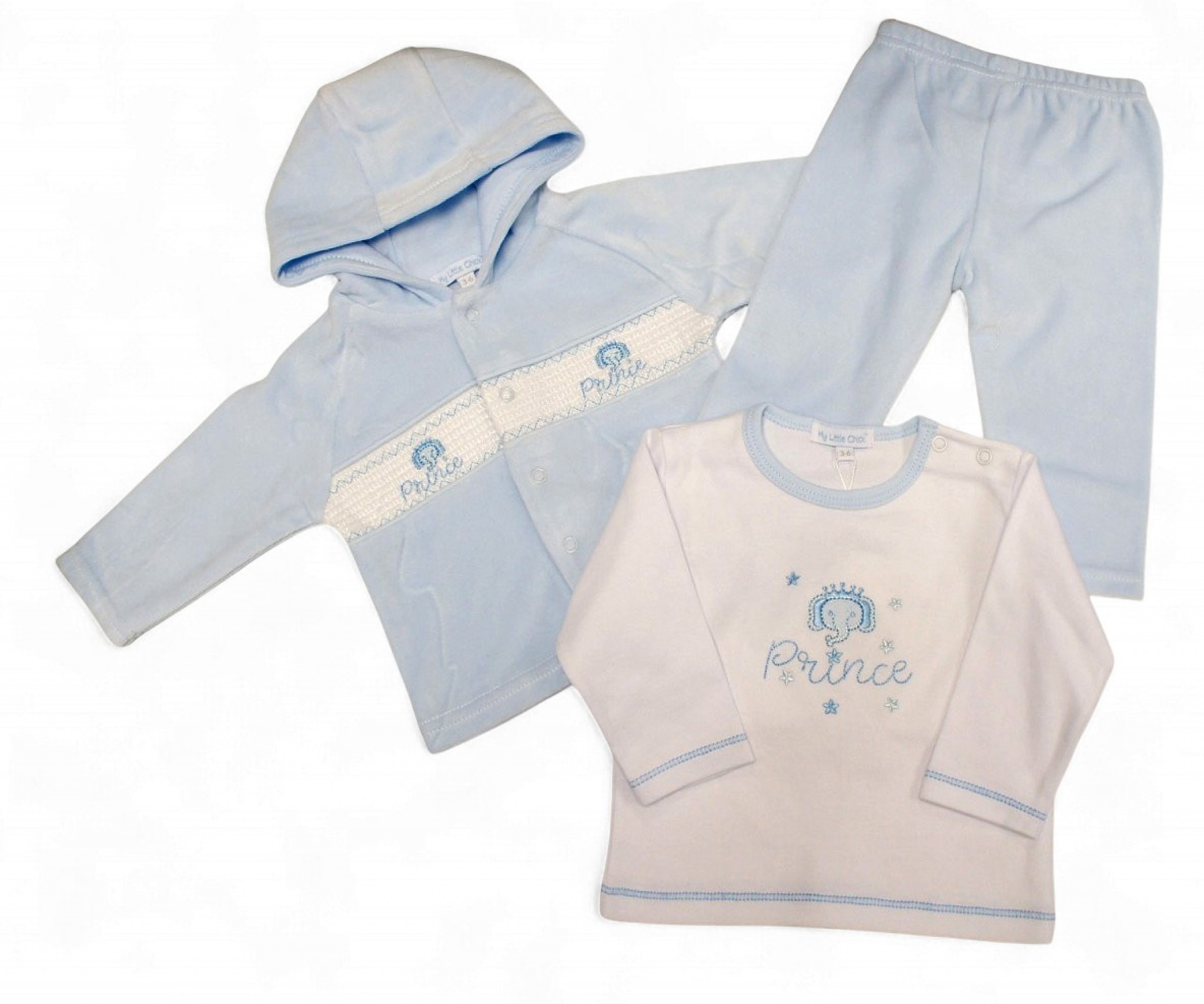 My Little Chick BW-13-405 5035320134055 ML13-405S Smocked "Prince" Velour 3 Piece Set (NB-6m)