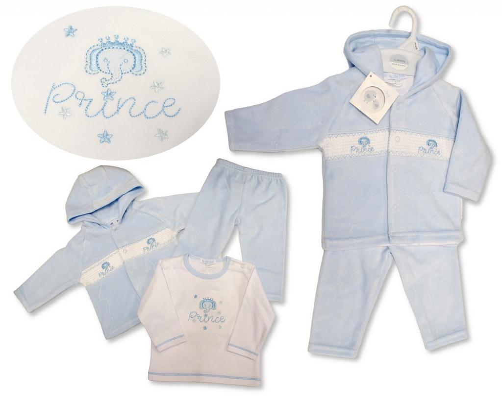 My Little Chick BW-13-405 5035320134055 ML13-405 Smocked "Prince" Velour 3 Piece Set (NB-6m)