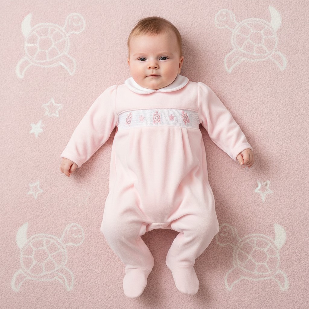 My Little Chick BW-13-408 5035320134086 ML13-408P Smocked Velour "Tortoise" All In One (NB-6 months)