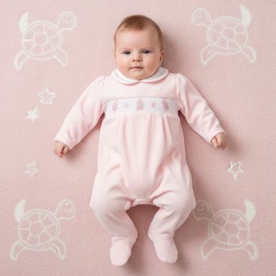 ML13-408P  Smocked Velour "Tortoise" All In One  (NB-6 months)