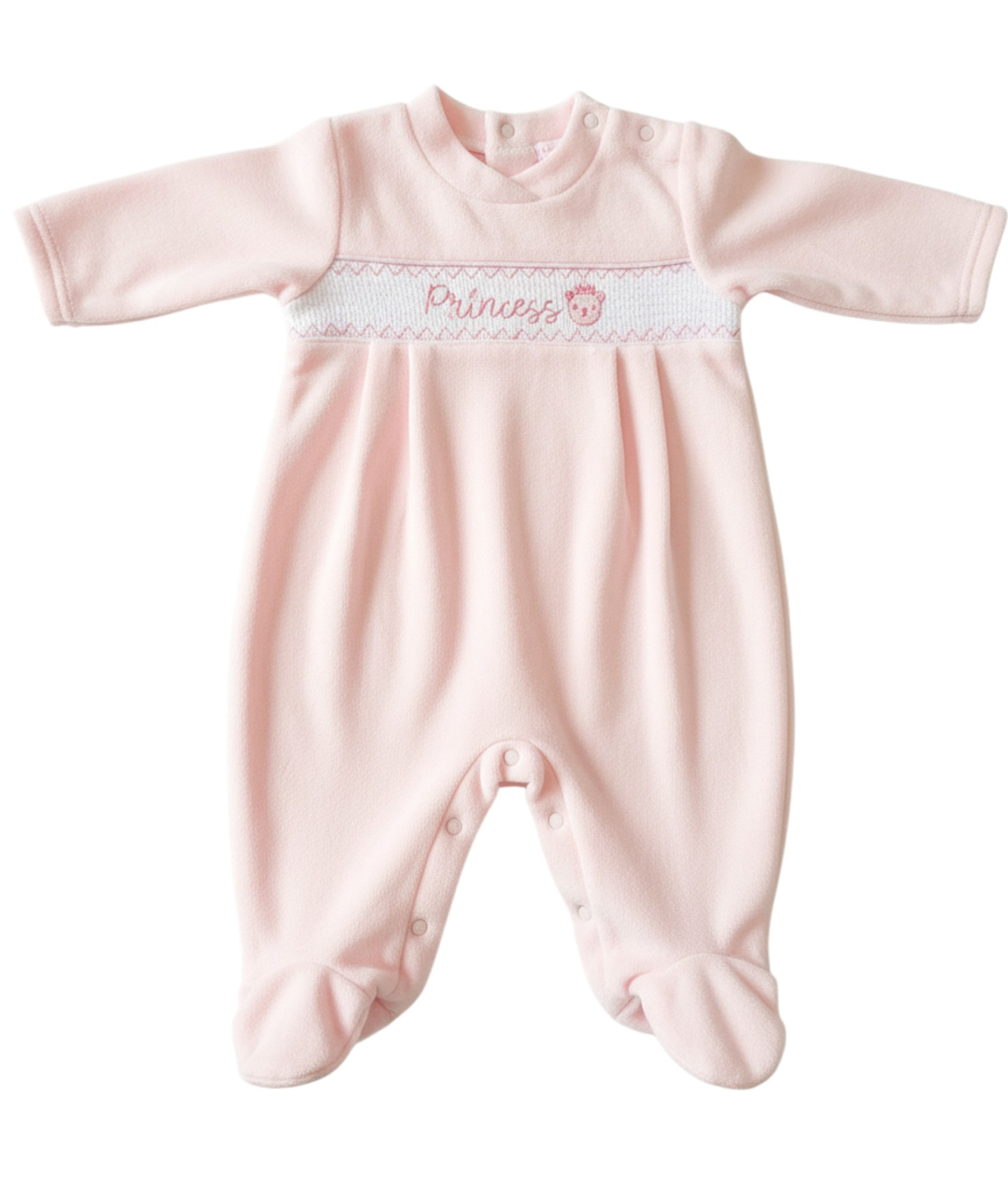 My Little Chick BW-13-409 5035320134093 ML13-409-P Smocked "Princess" Velour All In One (NB-6m)