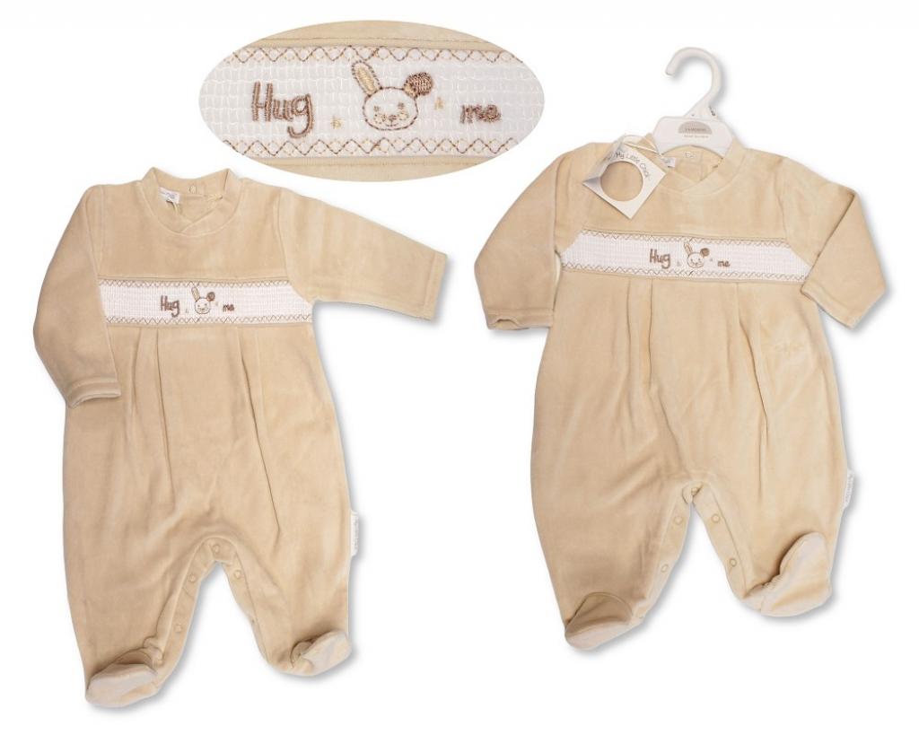 My Little Chick BW-13-412 5035320134123 ML13-412 Smocked "Bunny" Velour All In One (NB-6m)