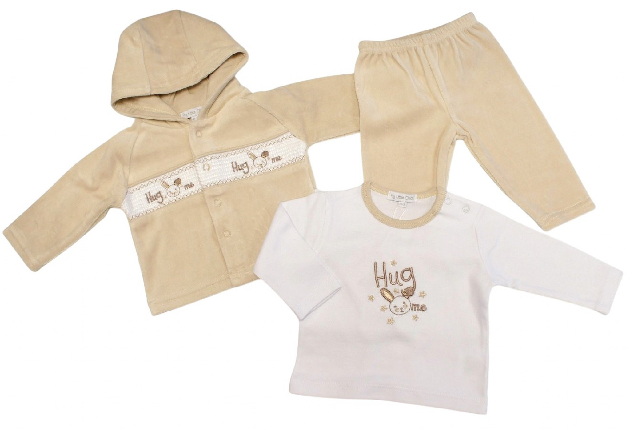 My Little Chick BW-13-413 5035320134130 ML13-413T Smocked "Bunny" Velour 3 Piece Set (NB-6m)