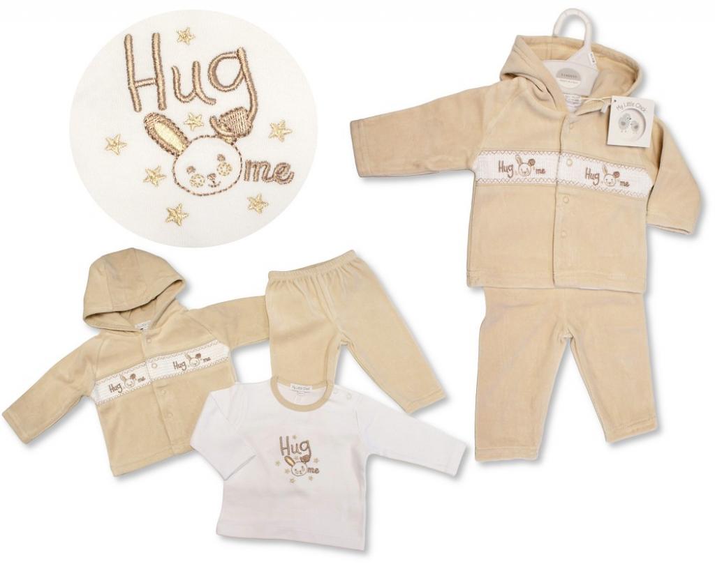 My Little Chick BW-13-413 5035320134130 ML13-413 Smocked "Bunny" Velour 3 Piece Set (NB-6m)