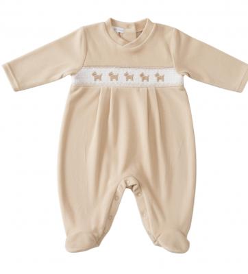 My Little Chick BW-13-415 5035320134154 ML13-415T Smocked "Puppy" Velour All In One (NB-6m)