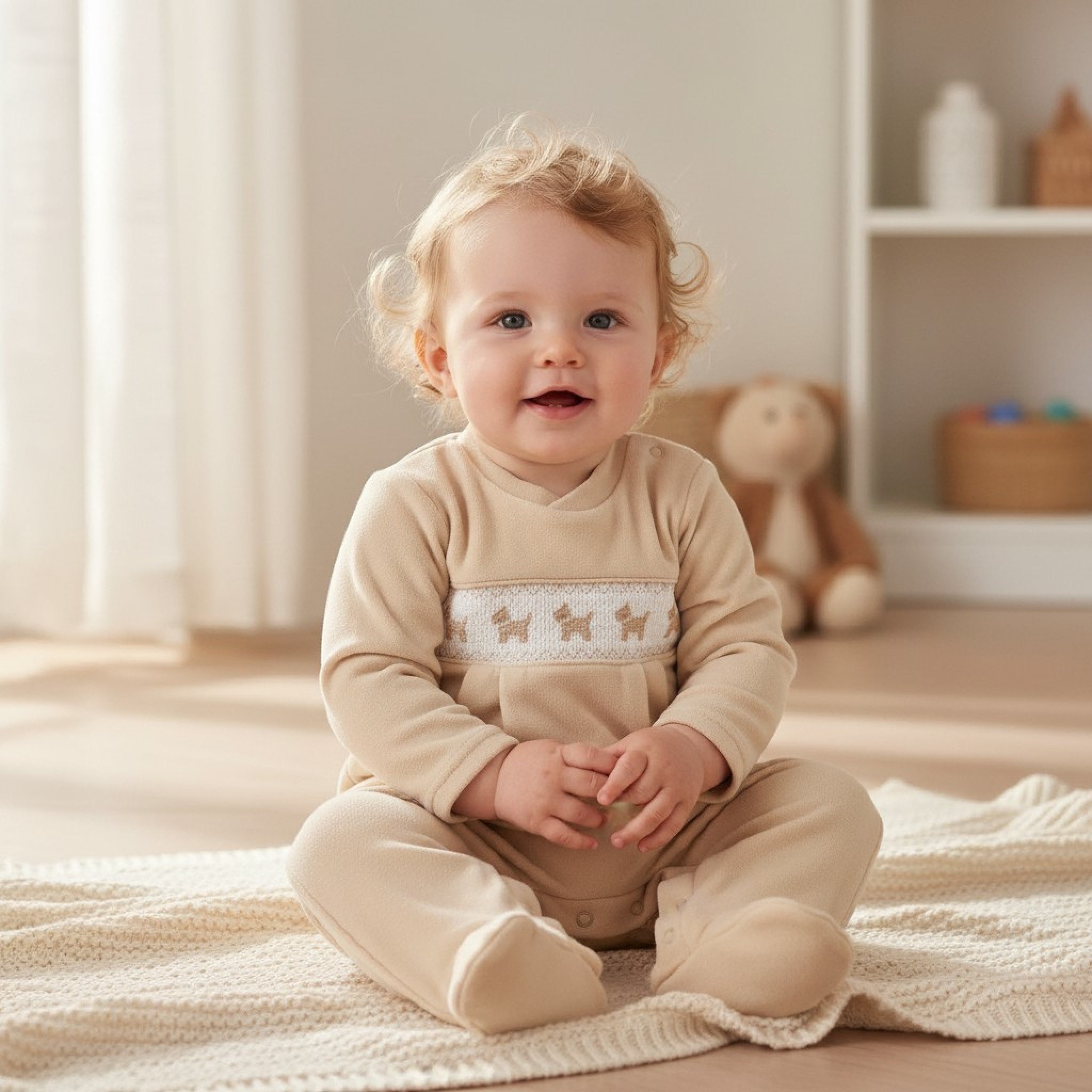 My Little Chick BW-13-415 5035320134154 ML13-415T Smocked "Puppy" Velour All In One (NB-6m)