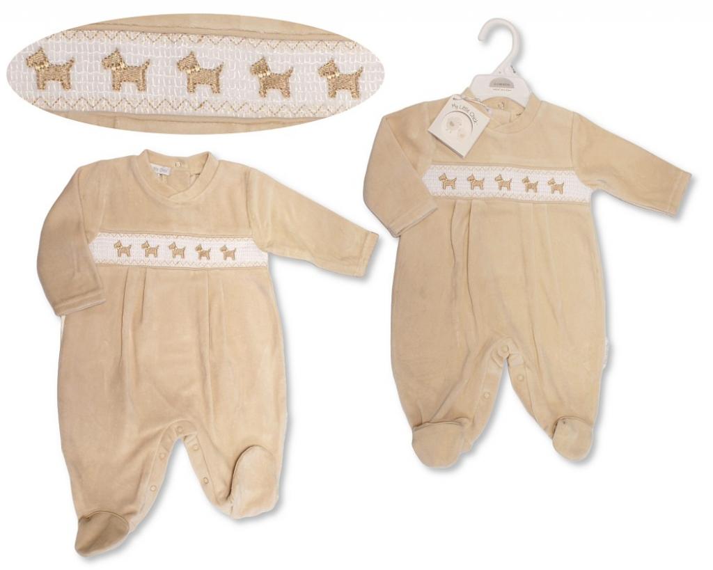 My Little Chick BW-13-415 5035320134154 ML13-415 Smocked "Puppy" Velour All In One (NB-6m)