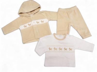 My Little Chick BW-13-416 5035320134161 ML13-416 Smocked "Puppy" Velour 3 Piece Set (NB-6m)