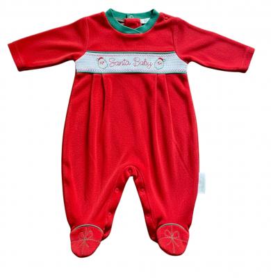 My Little Chick BW-13-418 5035320134185 ML13-418R Smocked "Christmas" Velour All In One (NB-6m)