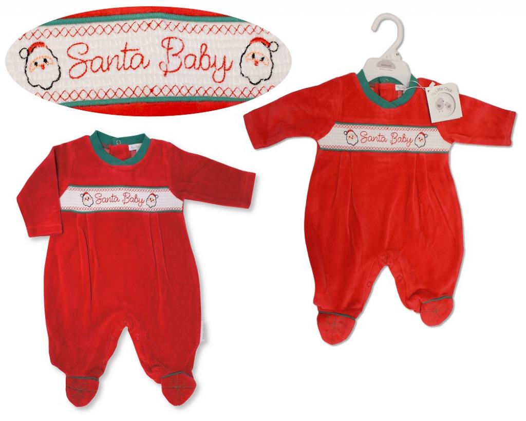 My Little Chick BW-13-418 5035320134185 ML13-418 Smocked "Christmas" Velour All In One (NB-6m)