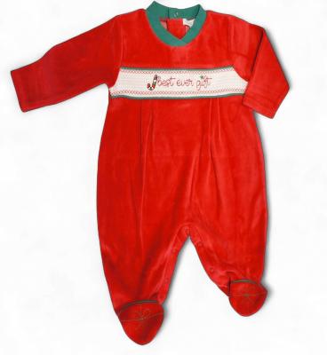 My Little Chick BW-13-419 5035320134192 ML13-419-R Smocked "Christmas" Velour All In One (NB-6m)