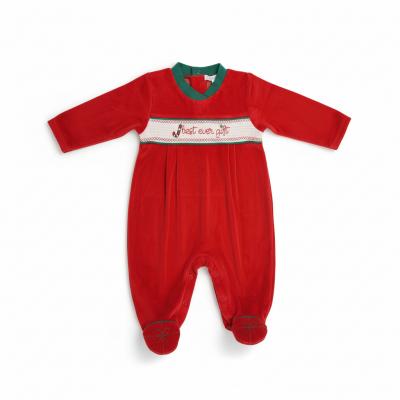 My Little Chick BW-13-419 5035320134192 ML13-419-R Smocked "Christmas" Velour All In One (NB-6m)
