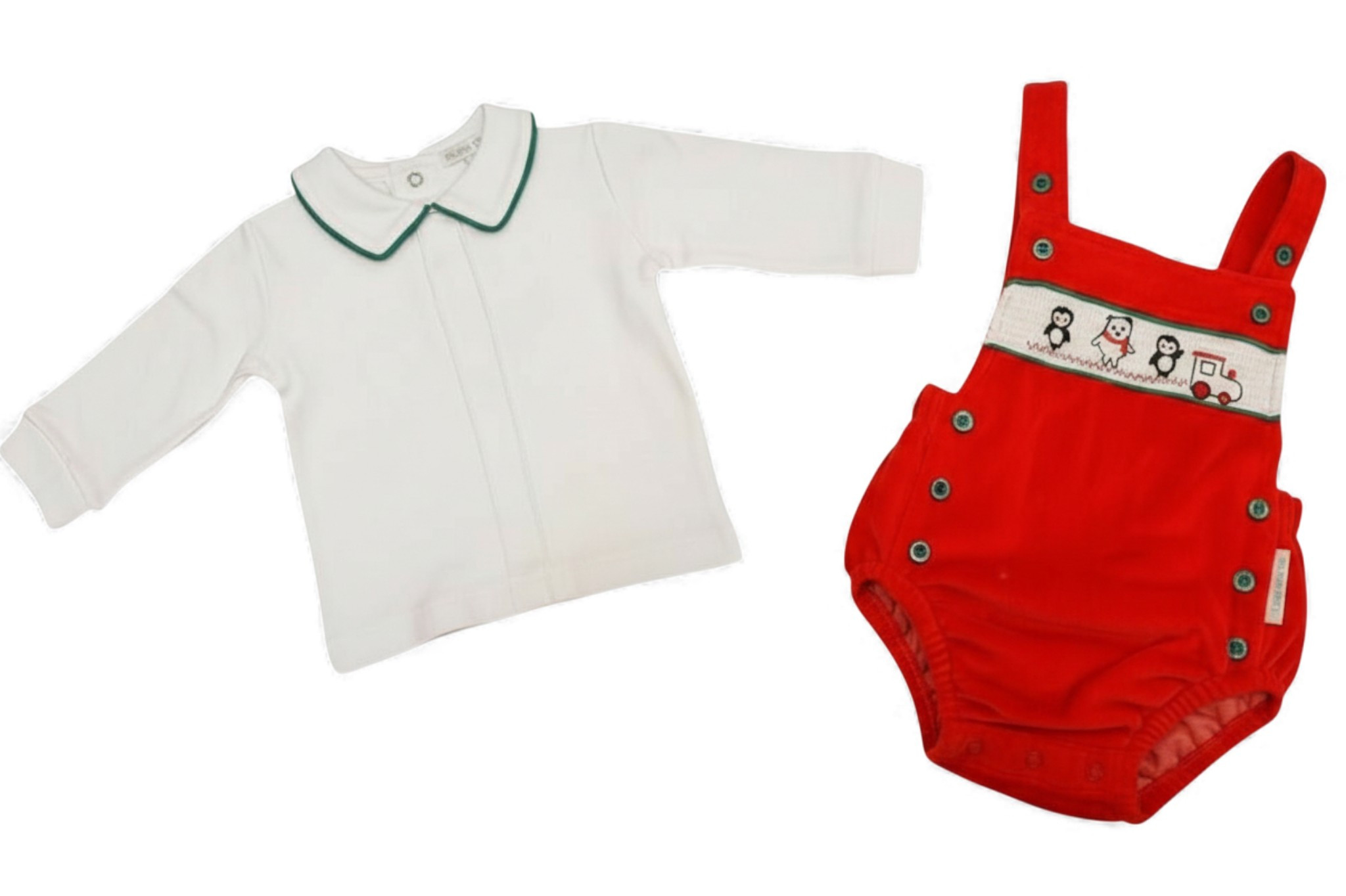 My Little Chick BW-13-422 5035320134222 ML13-422-R Smocked "Christmas" Velour 2 Piece Set (NB-6m)