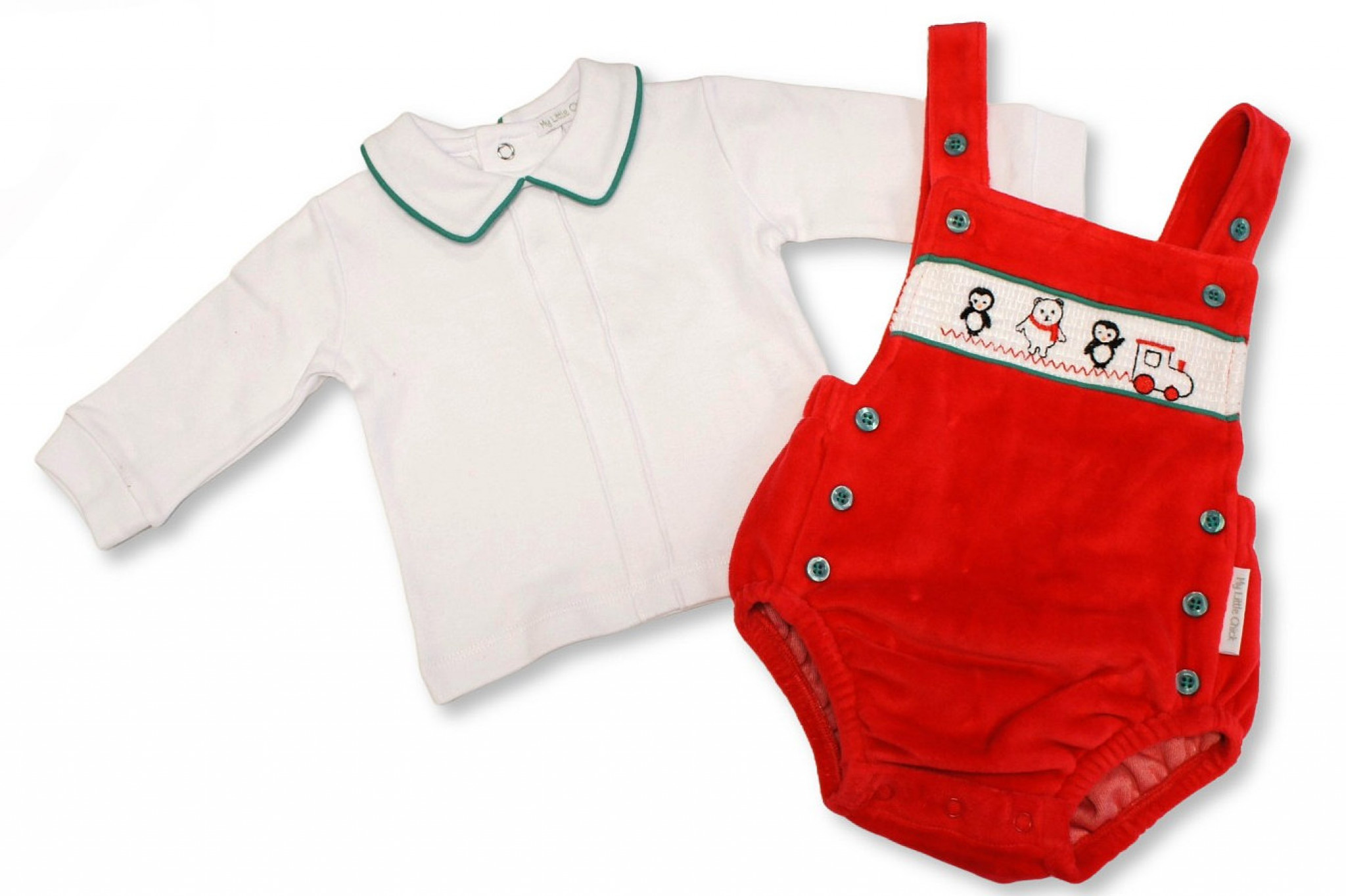 My Little Chick BW-13-422 5035320134222 ML13-422R Smocked "Christmas" Velour 2 Piece Set (NB-6m)