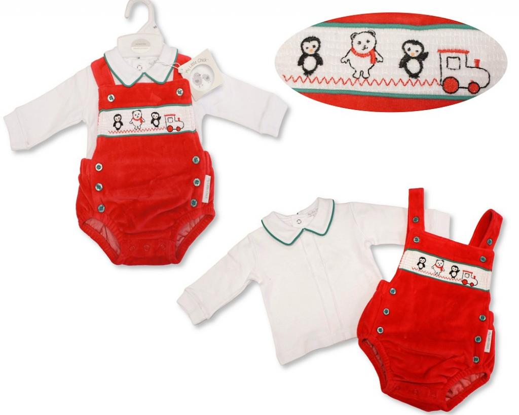 My Little Chick BW-13-422 5035320134222 ML13-422 Smocked "Christmas" Velour 2 Piece Set (NB-6m)