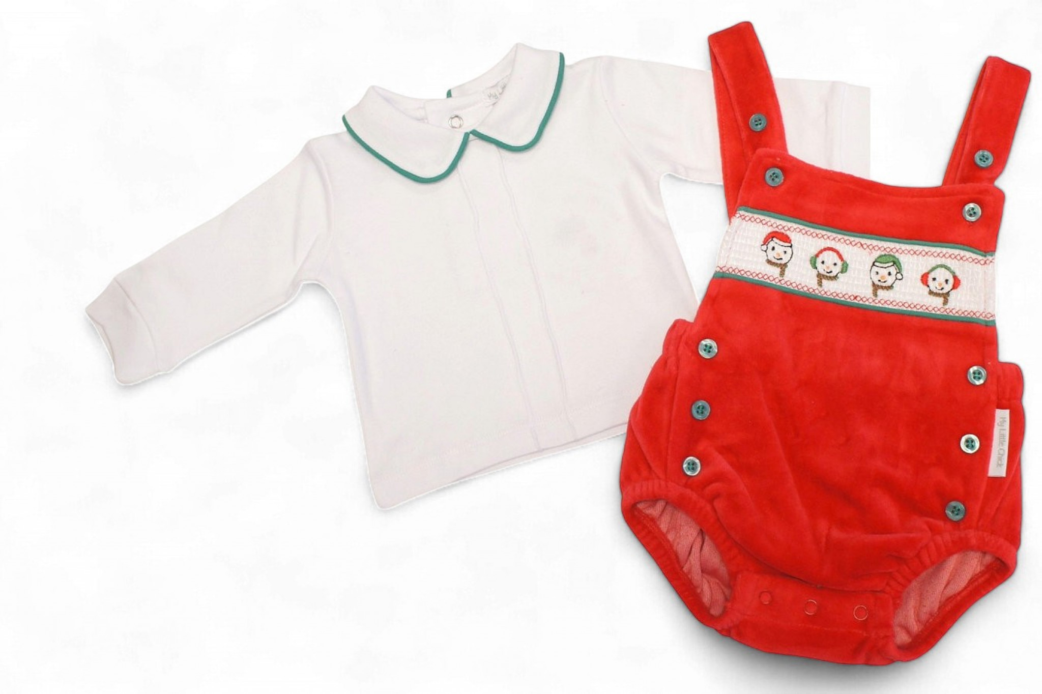 My Little Chick BW-13-423 5035320134239 ML13-423R Smocked "Christmas" Velour 2 Piece Set (NB-6m)