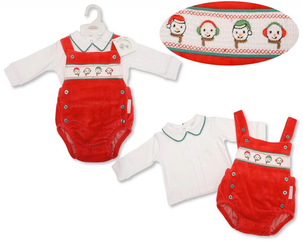 My Little Chick BW-13-423 5035320134239 ML13-423 Smocked "Christmas" Velour 2 Piece Set (NB-6m)