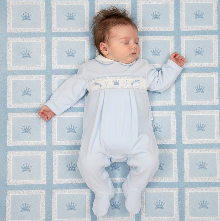 My Little Chick BW-13-427 5035320134277 ML13-427S Smocked Velour "Prince" All In One (NB-6 months)