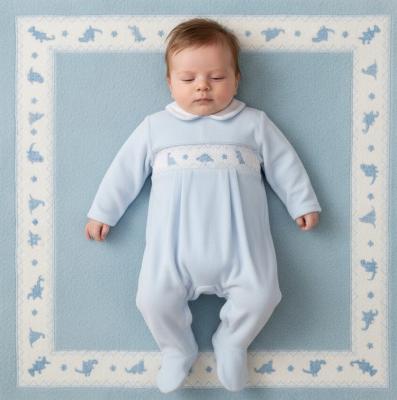 ML13-428S  Smocked Velour "Dinosaur" All In One  (NB-6 months)
